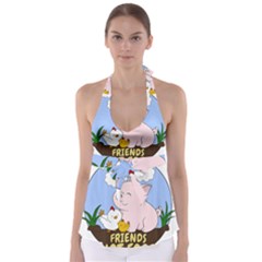 Friends Not Food - Cute Pig And Chicken Babydoll Tankini Top by Valentinaart