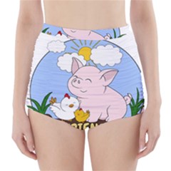 Friends Not Food - Cute Pig And Chicken High-waisted Bikini Bottoms by Valentinaart