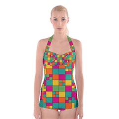 Abstract Background Abstract Boyleg Halter Swimsuit  by Nexatart