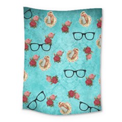 Vintage Glasses Blue Medium Tapestry by snowwhitegirl