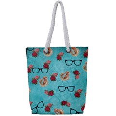 Vintage Glasses Blue Full Print Rope Handle Tote (small) by snowwhitegirl