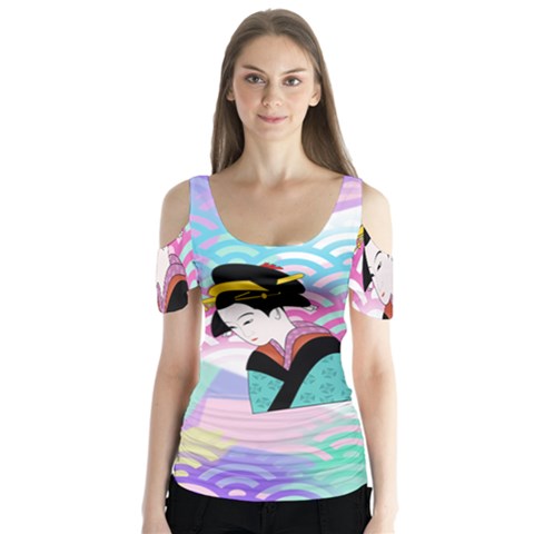 Japanese Abstract Butterfly Sleeve Cutout Tee  by snowwhitegirl