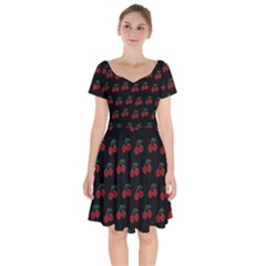 Cherries Black Short Sleeve Bardot Dress by snowwhitegirl