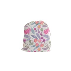 Purple And Pink Cute Floral Pattern Drawstring Pouches (xs)  by paulaoliveiradesign