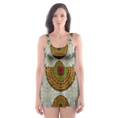 Spring In Mind And Flowers In Soul Be Happy Skater Dress Swimsuit by pepitasart