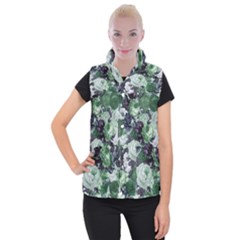 Rose Bushes Green Women s Button Up Puffer Vest by snowwhitegirl