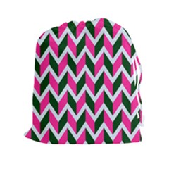 Chevron Pink Green Retro Drawstring Pouches (xxl) by snowwhitegirl