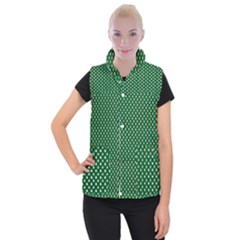 Irish Flag Green White Orange On Green St  Patrick s Day Ireland Women s Button Up Puffer Vest by PodArtist