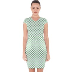 Green Heart-shaped Clover On White St  Patrick s Day Capsleeve Drawstring Dress  by PodArtist