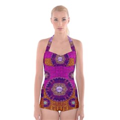 Viva Summer Time In Fauna Boyleg Halter Swimsuit  by pepitasart