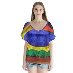 Face V-neck Flutter Sleeve Top by snowwhitegirl