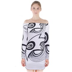 Bird Long Sleeve Off Shoulder Dress by ValentinaDesign