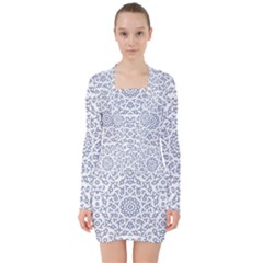 Radial Mandala Ornate Pattern V-neck Bodycon Long Sleeve Dress by dflcprints