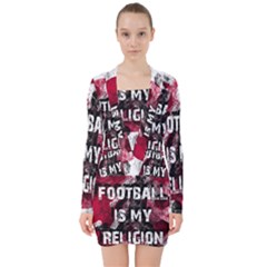 Football Is My Religion V-neck Bodycon Long Sleeve Dress by Valentinaart