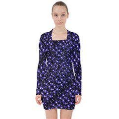 Dark Galaxy Stripes Pattern V-neck Bodycon Long Sleeve Dress by dflcprints