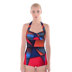 3d And Abstract Boyleg Halter Swimsuit  by Sapixe