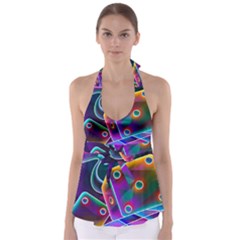 3d Cube Dice Neon Babydoll Tankini Top by Sapixe