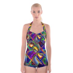 Abstract Digital Art Boyleg Halter Swimsuit  by Sapixe