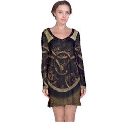 Abstract Steampunk Textures Golden Long Sleeve Nightdress by Sapixe