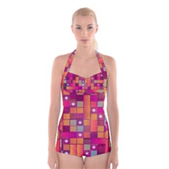 Abstract Background Colorful Boyleg Halter Swimsuit  by Sapixe