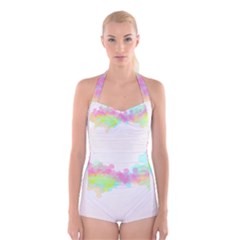 Abstract Color Pattern Colorful Boyleg Halter Swimsuit  by Sapixe
