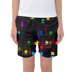 Abstract 3d Cg Digital Art Colors Cubes Square Shapes Pattern Dark Women s Basketball Shorts by Sapixe