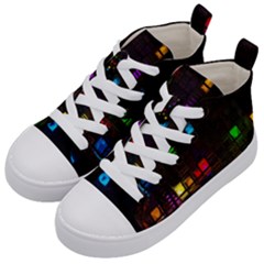 Abstract 3d Cg Digital Art Colors Cubes Square Shapes Pattern Dark Kid s Mid-top Canvas Sneakers by Sapixe