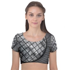 Architecture Roof Structure Modern Velvet Short Sleeve Crop Top  by Sapixe
