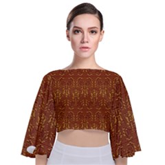 Art Abstract Pattern Tie Back Butterfly Sleeve Chiffon Top by Sapixe