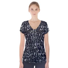 Antique Roman Typographic Pattern Short Sleeve Front Detail Top by dflcprints
