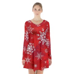 Christmas Pattern Long Sleeve Velvet V-neck Dress by Sapixe