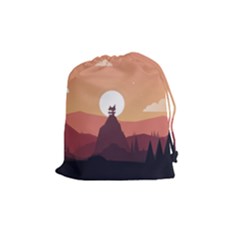 Design Art Hill Hut Landscape Drawstring Pouches (medium)  by Nexatart