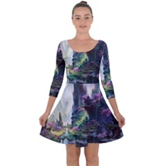 Fantastic World Fantasy Painting Quarter Sleeve Skater Dress by Sapixe