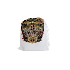 Tattoo Art Print Traditional Artwork Lighthouse Wave Drawstring Pouches (small)  by Sapixe