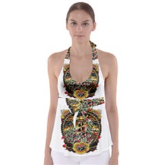 Tattoo Art Print Traditional Artwork Lighthouse Wave Babydoll Tankini Top by Sapixe