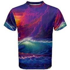 Sunset Orange Sky Dark Cloud Sea Waves Of The Sea, Rocky Mountains Art Men s Cotton Tee by Sapixe