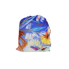 Ceramic Jur And Sunlowers Drawstring Pouches (medium)  by bestdesignintheworld