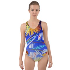 Dscf1385 - Sunflowers In Ceramic Jur Cut-out Back One Piece Swimsuit by bestdesignintheworld