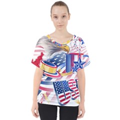 United States Of America Usa  Images Independence Day V-neck Dolman Drape Top by Sapixe