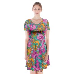 Flower Paisley 1 Short Sleeve V-neck Flare Dress by stephenlinhart