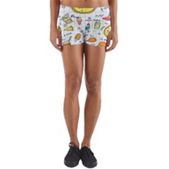 Colorful Doodle Soda Cartoon Set Yoga Shorts by Sapixe
