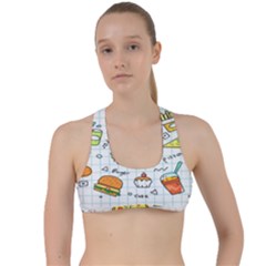 Colorful Doodle Soda Cartoon Set Criss Cross Racerback Sports Bra by Sapixe