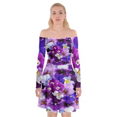 Graphic Background Pansy Easter Off Shoulder Skater Dress by Sapixe