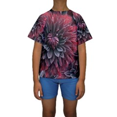 Flower Fractals Pattern Design Creative Kids  Short Sleeve Swimwear by Sapixe