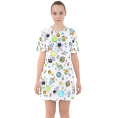 Space Pattern Sixties Short Sleeve Mini Dress by Valentinaart