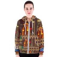 Shanghai Skyline Architecture Women s Zipper Hoodie by Simbadda