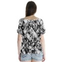Black And White Patchwork Pattern V-Neck Flutter Sleeve Top View2