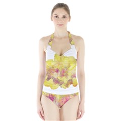 Yellow Rose Halter Swimsuit by aumaraspiritart