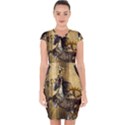 Awesome Steampunk Horse, Clocks And Gears In Golden Colors Capsleeve Drawstring Dress  View1