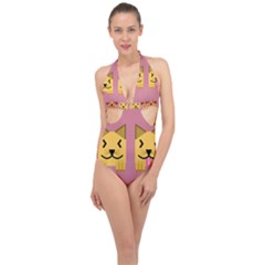 Pet Animal Feline Domestic Animals Halter Front Plunge Swimsuit by Simbadda